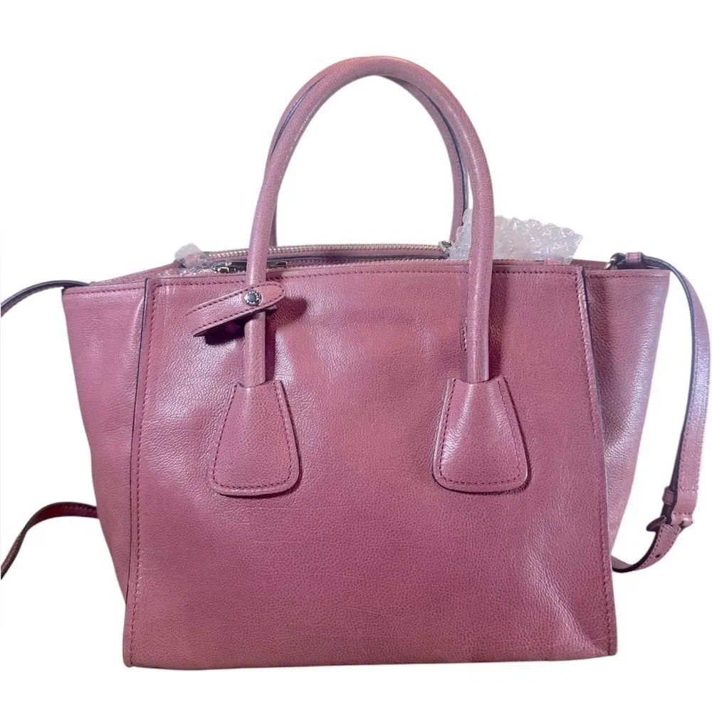 PRADA Rose Glacé Calf Small Twin Pocket 2way Satchel Tote